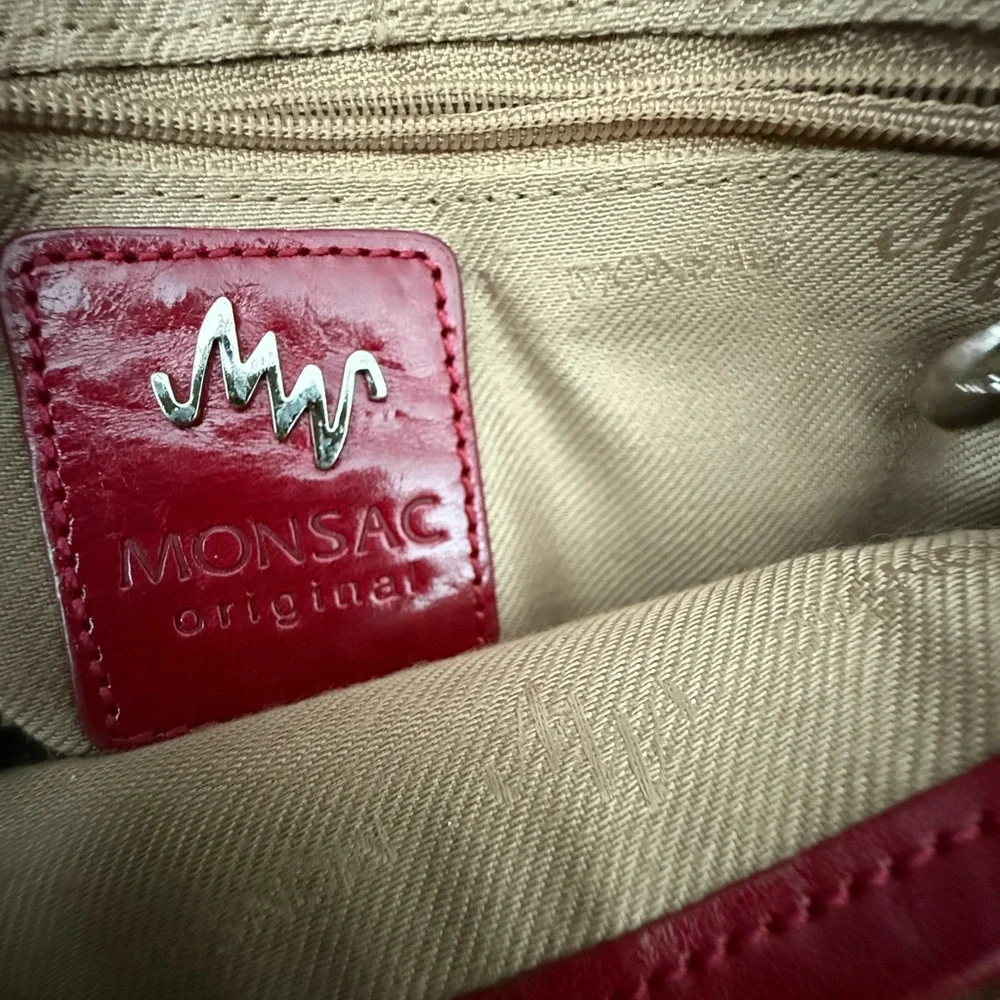 Monsac Red Leather and Cream Shoulder Bag